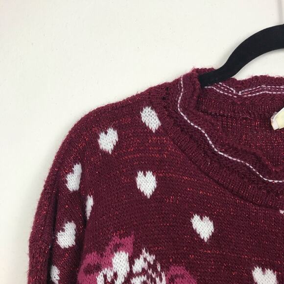 Holiday Time Vtg Valentines Day Rose Sweater Size Medium Heart Scallop - Picture 3 of 7